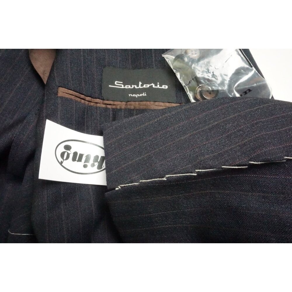 Sartorio Napoli Blue Brown Striped Wool 2 Pc Suit Jacket Pants 44R BRAND NEW